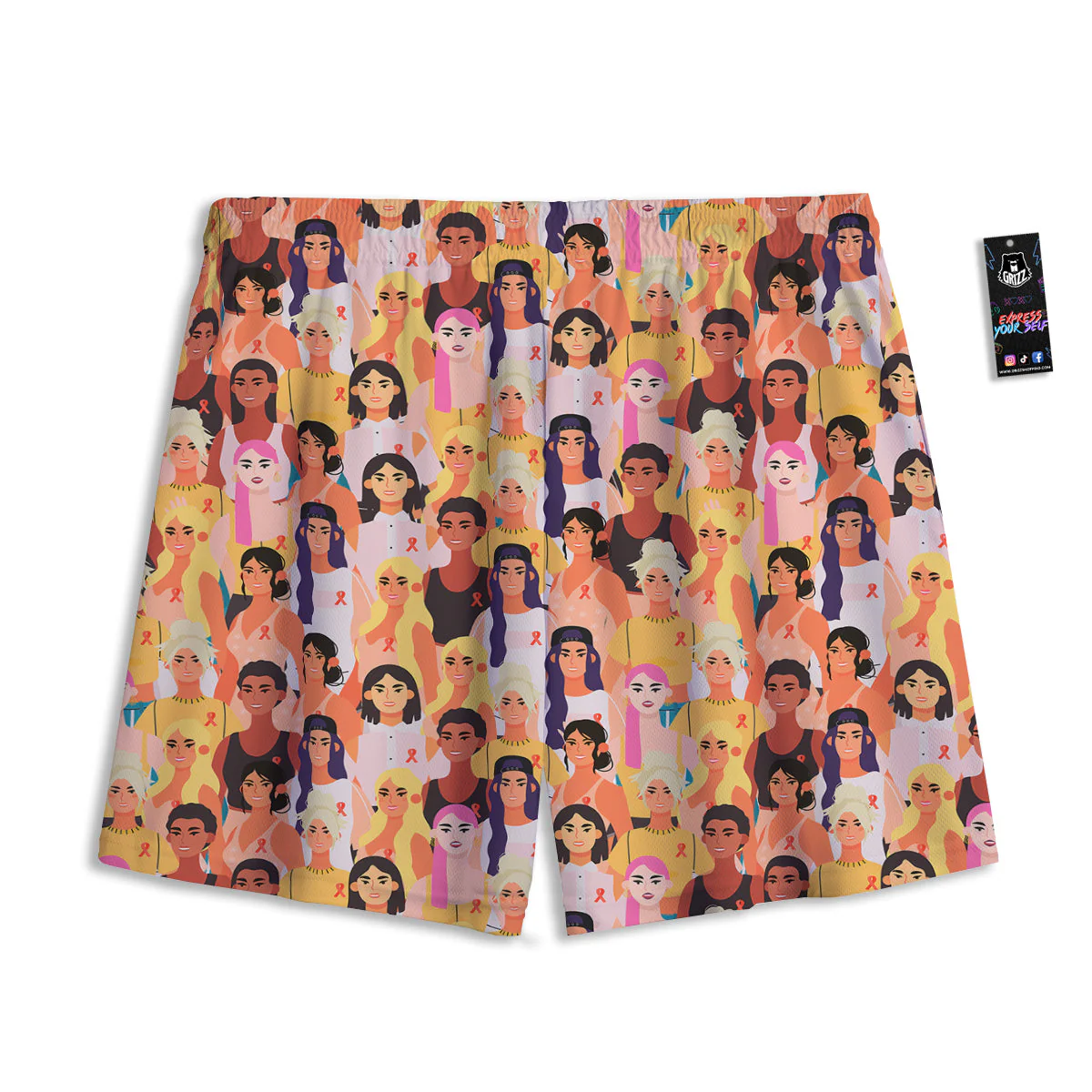 Breast Cancer Be Strong Print Pattern Mesh Shorts - Image 2