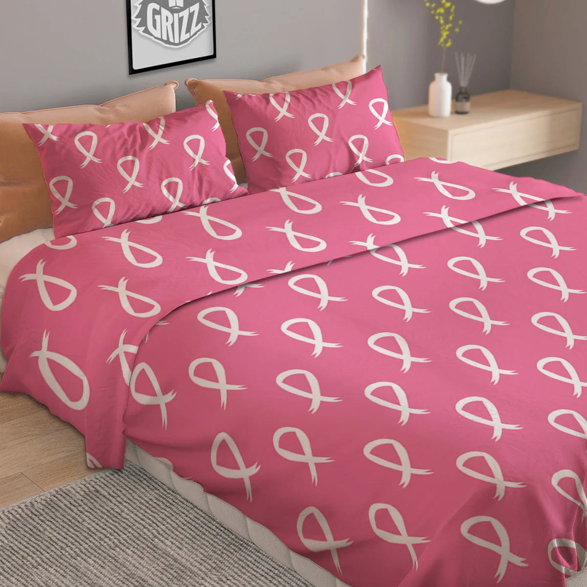 Breast Cancer Pink And White Print Pattern Duvet Cover Bedding Set - Image 2