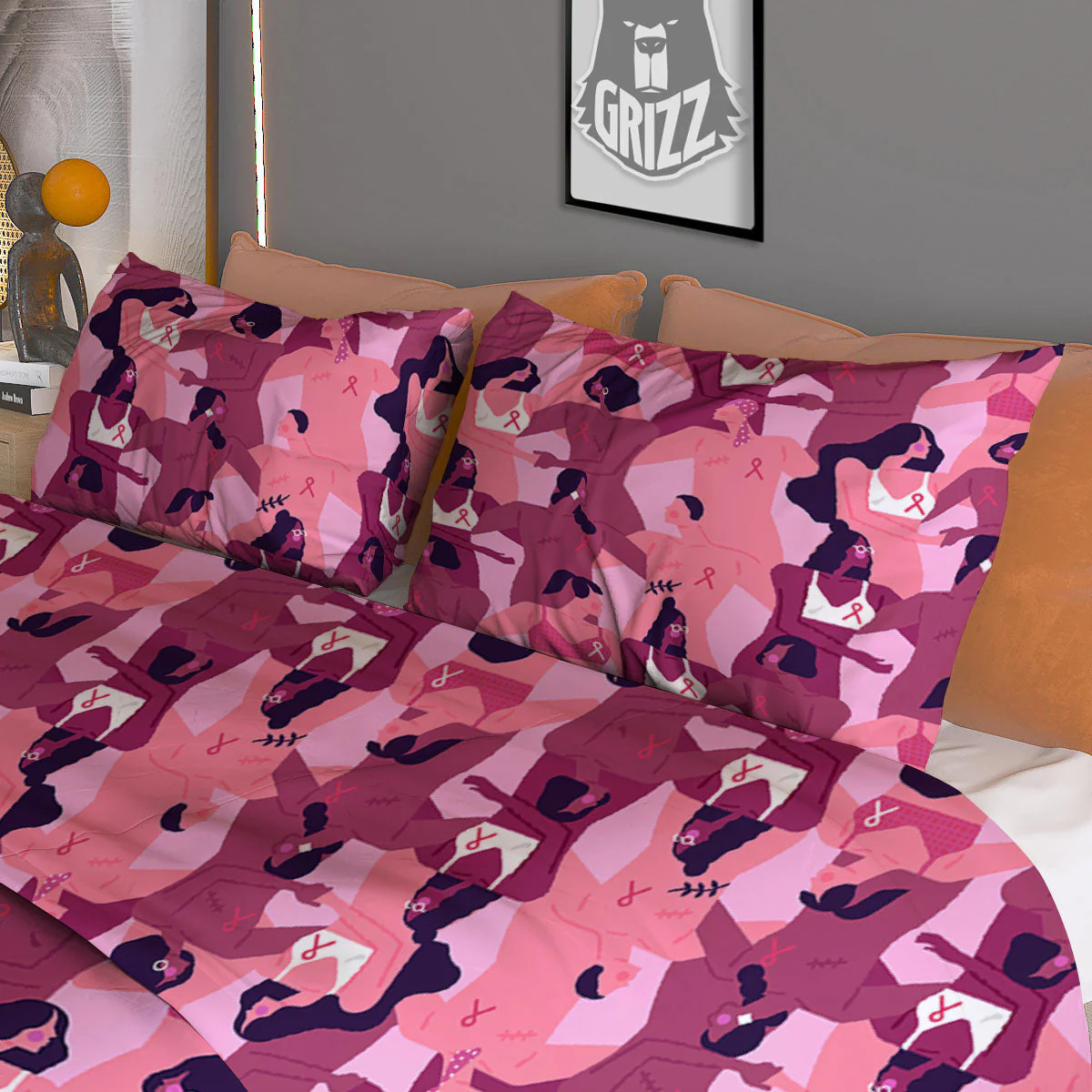 Breast Cancer Pink Print Pattern Duvet Cover Bedding Set - Image 3