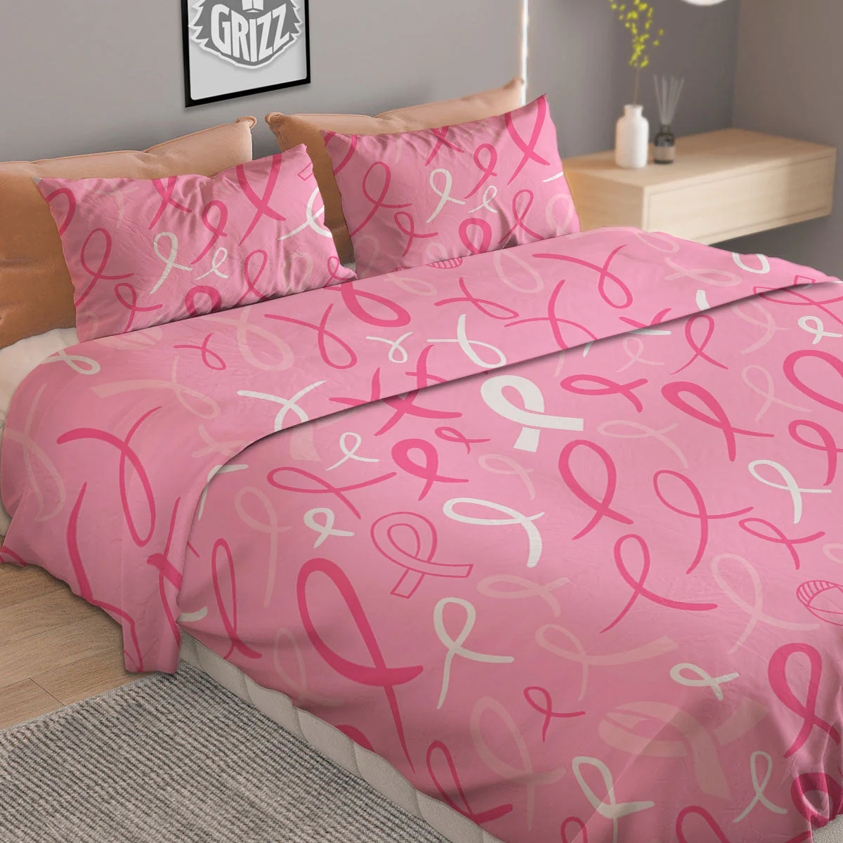 Breast Cancer Ribbon Pink Print Pattern Duvet Cover Bedding Set - Image 2