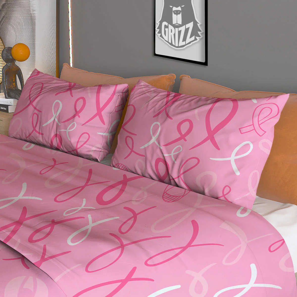 Breast Cancer Ribbon Pink Print Pattern Duvet Cover Bedding Set - Image 3