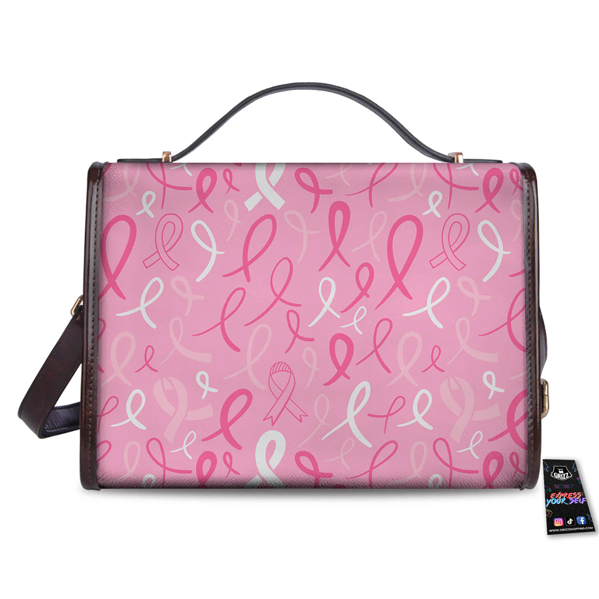 Breast Cancer Ribbon Pink Print Pattern Women's Satchel Bag - Image 2