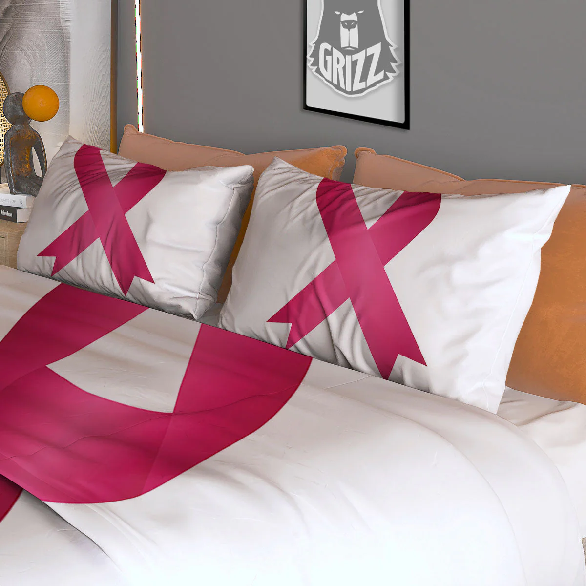 Breast Cancer White And Pink Print Duvet Cover Bedding Set - Image 3