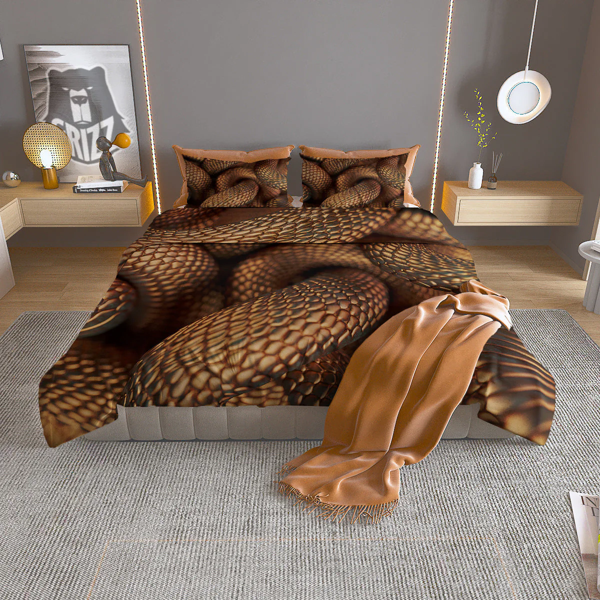 Bronze Snake Print Duvet Cover Bedding Set