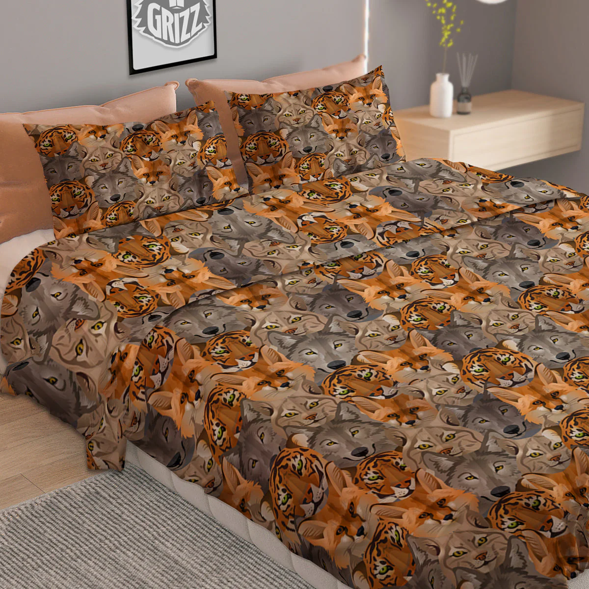 Brown And Orange Wild Animals Print Pattern Duvet Cover Bedding Set - Image 2