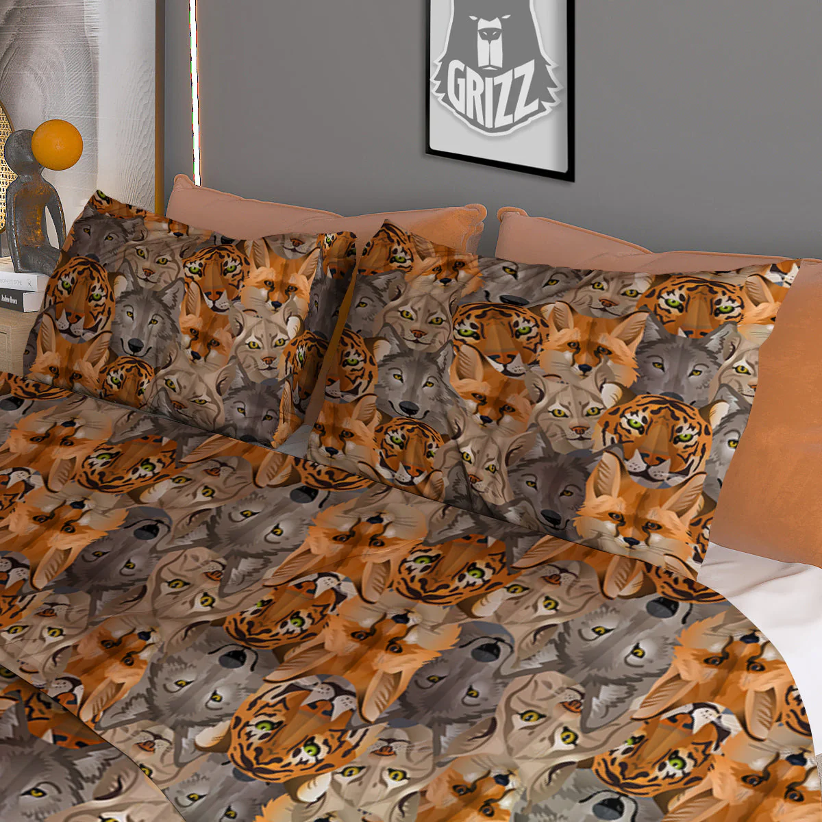 Brown And Orange Wild Animals Print Pattern Duvet Cover Bedding Set - Image 3