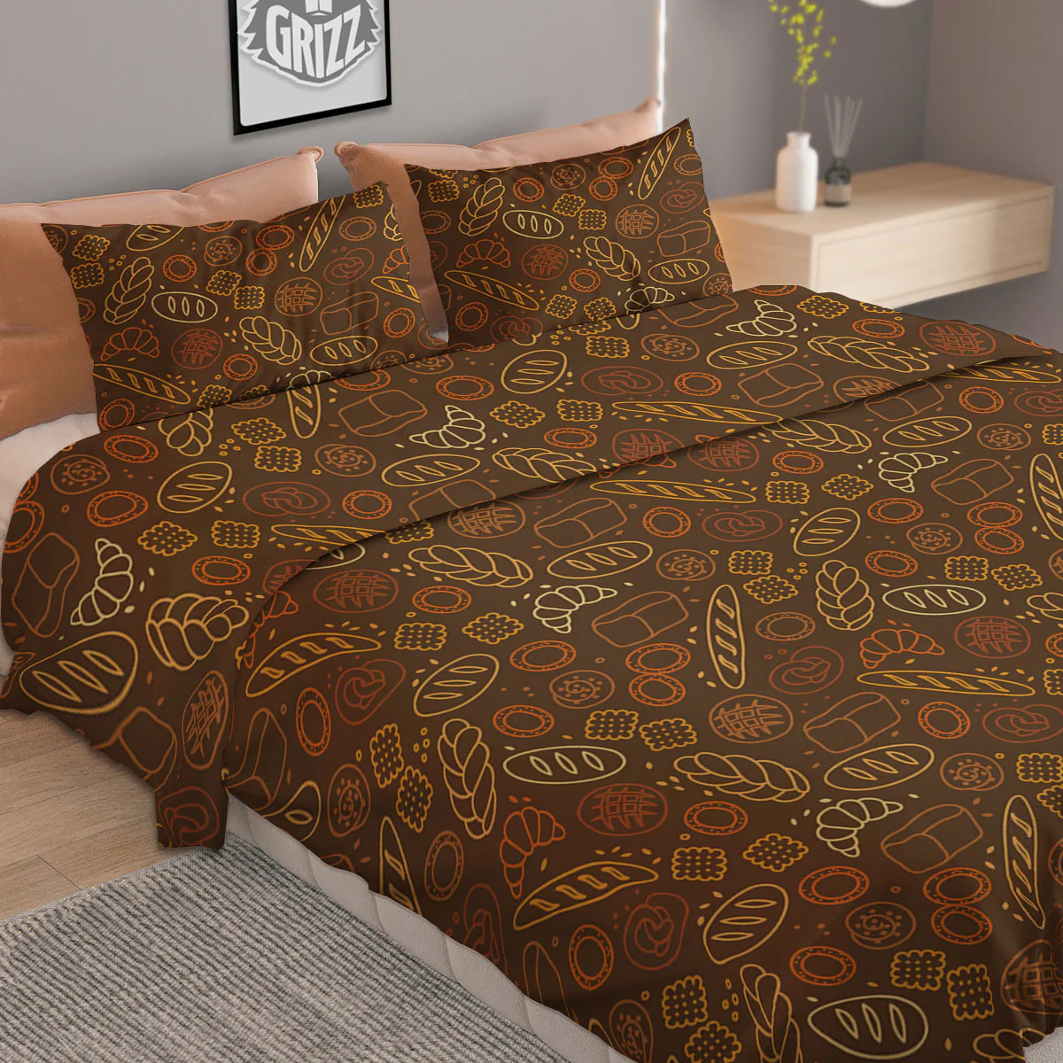Brown Bakery Print Pattern Duvet Cover Bedding Set - Image 2
