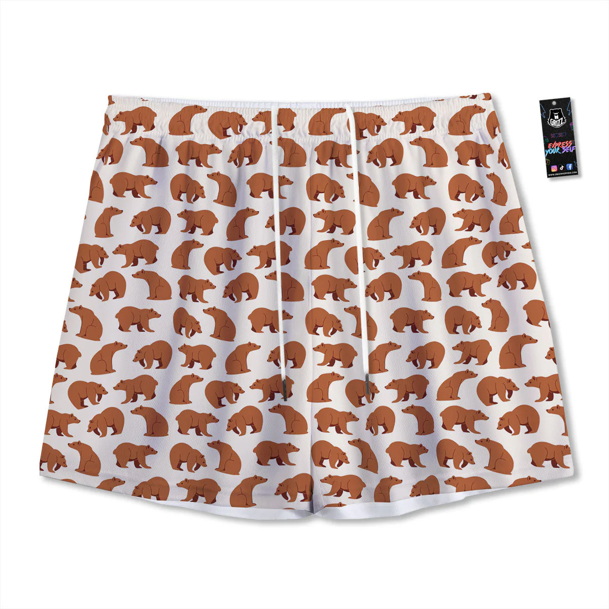 Brown Bear Cute Print Pattern Mesh Shorts