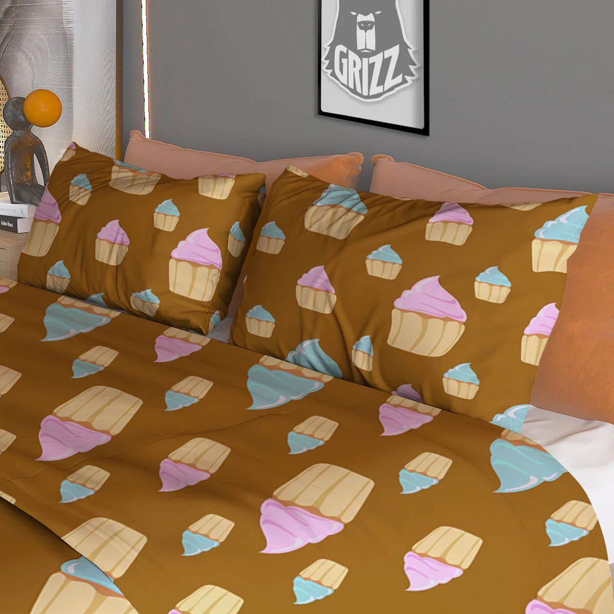 Brown Cupcake Pastel Print Pattern Duvet Cover Bedding Set - Image 3