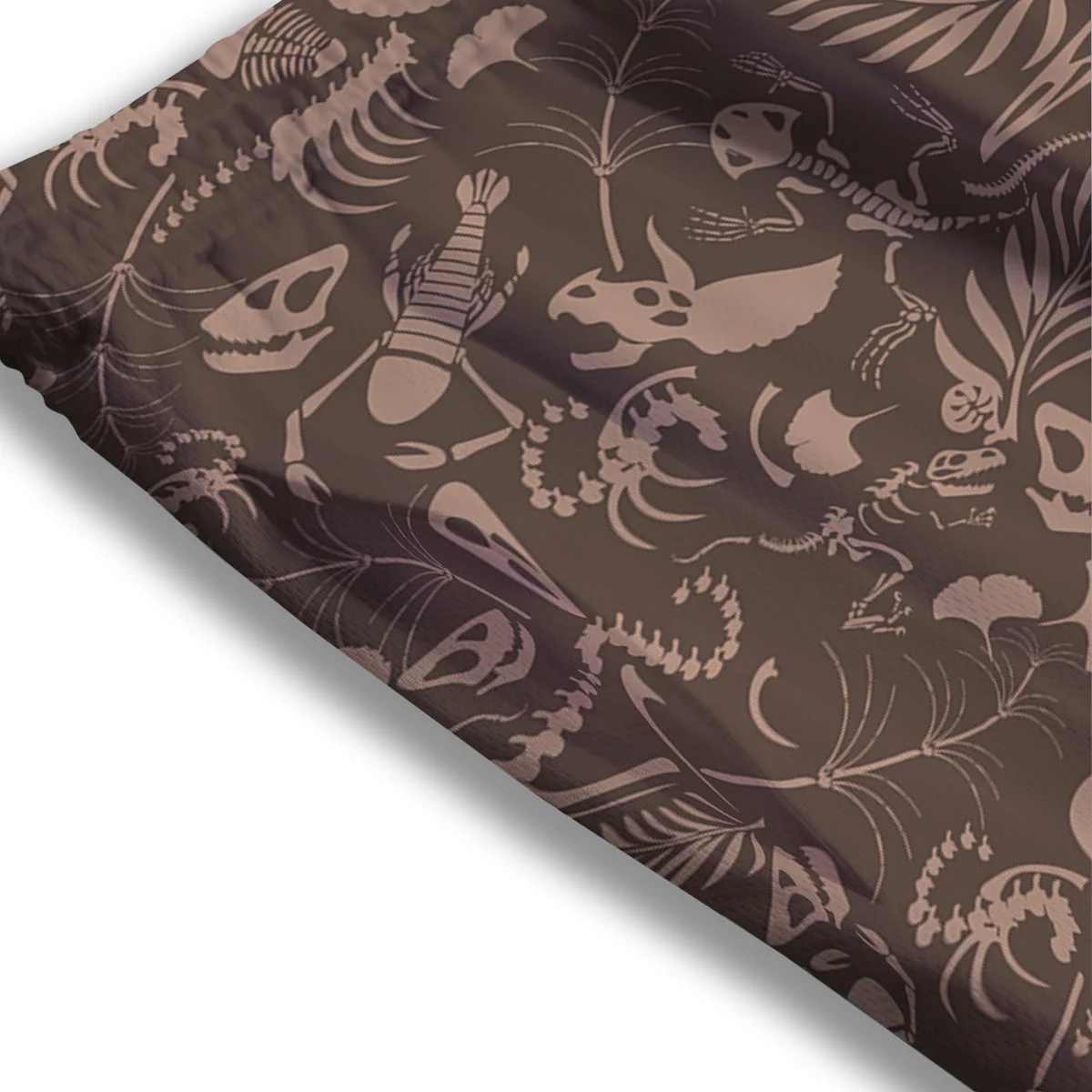 Brown Fossil Print Pattern Mesh Shorts - Image 3
