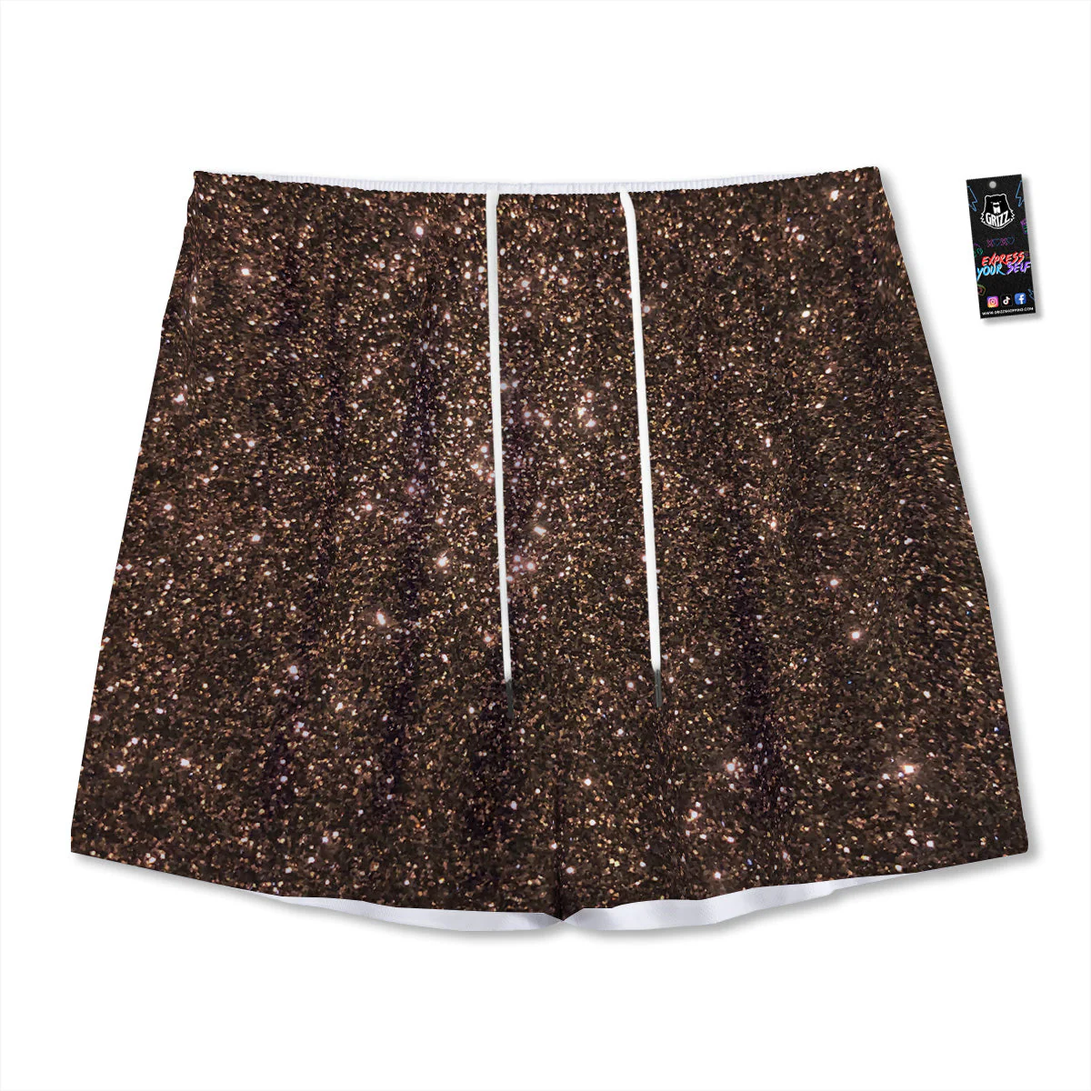 Brown Glitter Print Mesh Shorts