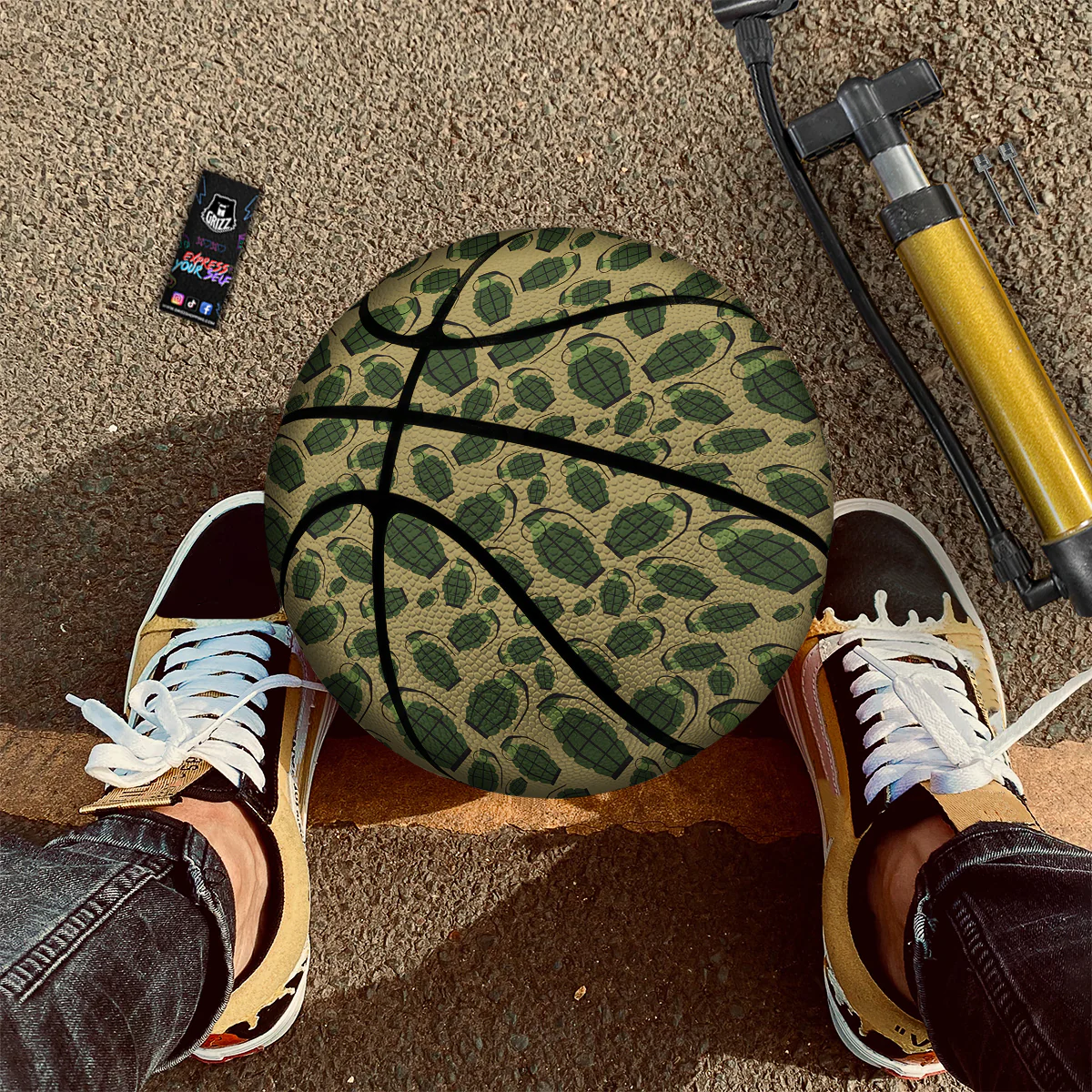 Brown Grenade Print Pattern Basketball - Image 2