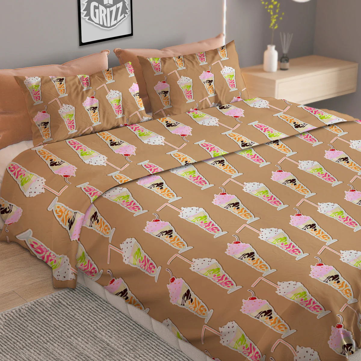 Brown Milkshake Print Pattern Duvet Cover Bedding Set - Image 2
