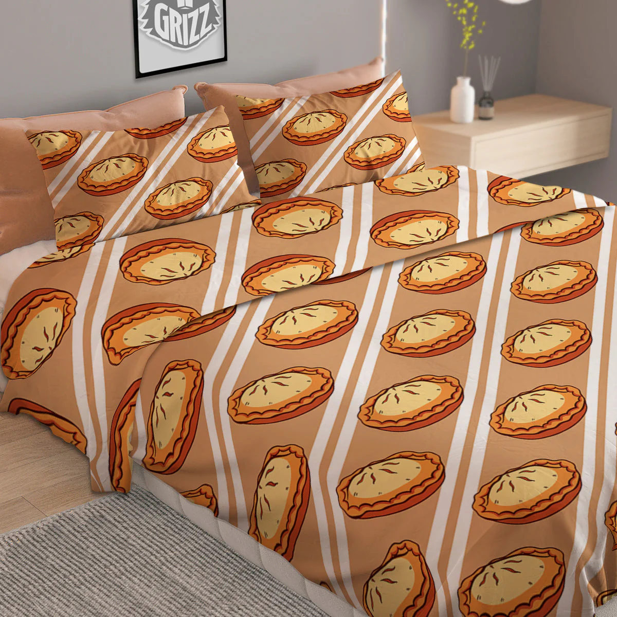 Brown Pie Crumble Print Pattern Duvet Cover Bedding Set - Image 2