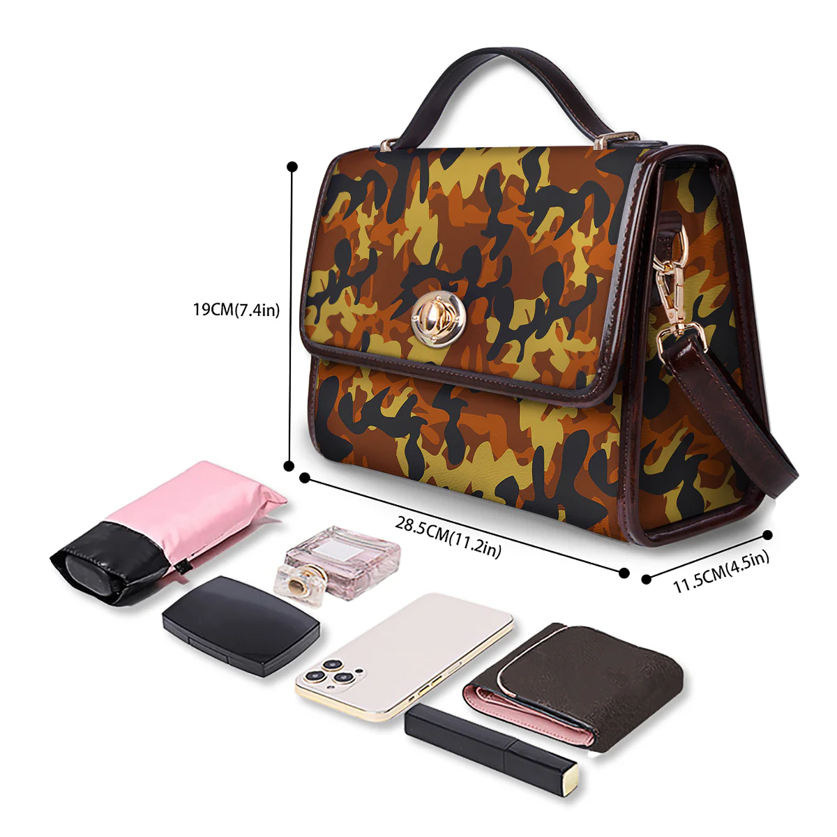 Brown Yellow And Black Camouflage Print Pattern Women's Satchel Bag - Image 4