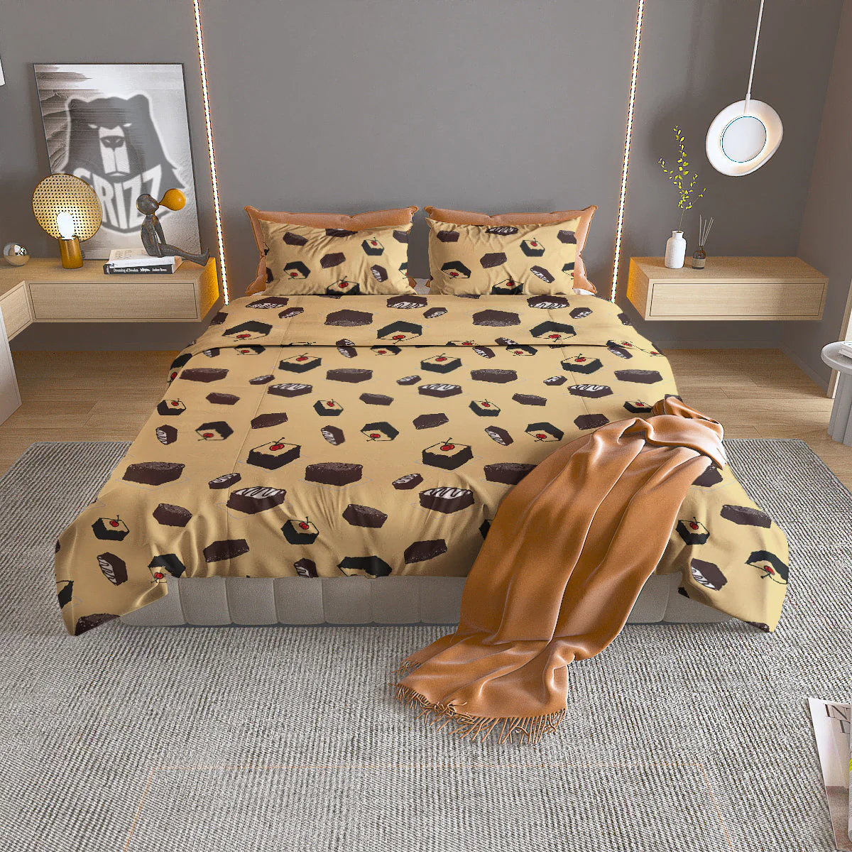 Brownie Beige Print Pattern Duvet Cover Bedding Set
