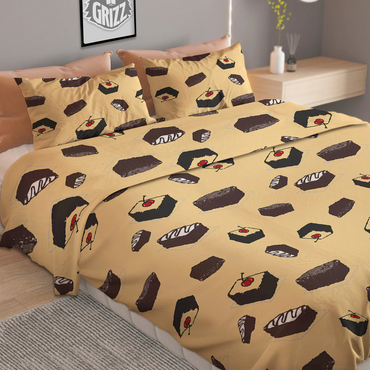Brownie Beige Print Pattern Duvet Cover Bedding Set - Image 2
