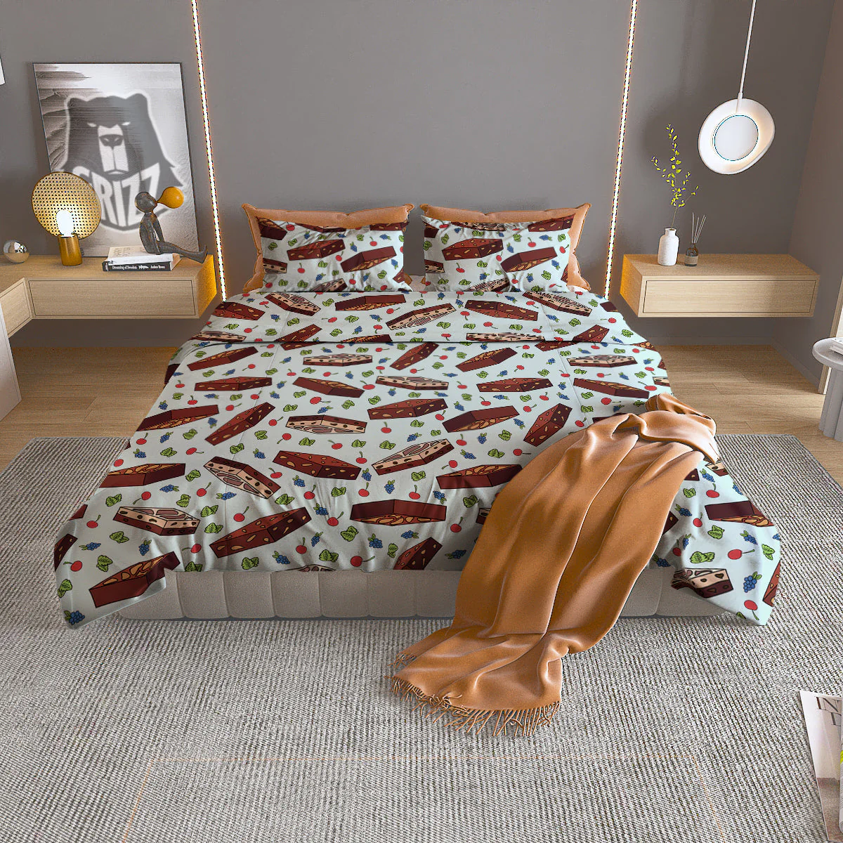 Brownie Brown Print Pattern Duvet Cover Bedding Set