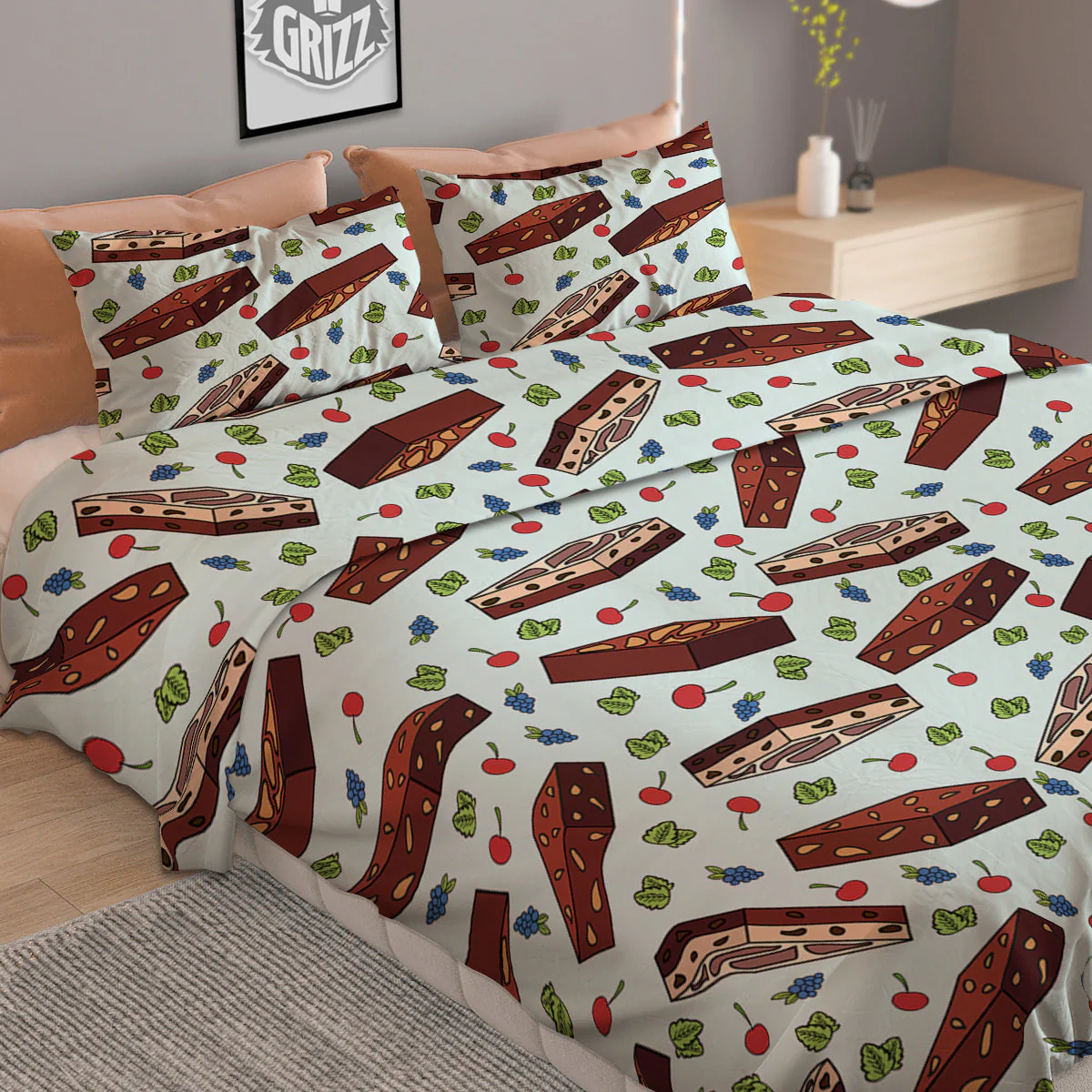 Brownie Brown Print Pattern Duvet Cover Bedding Set - Image 2