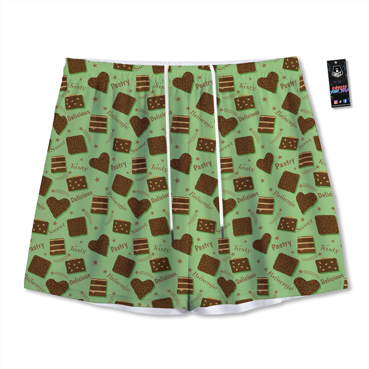 Brownie Delicious Print Pattern Mesh Shorts