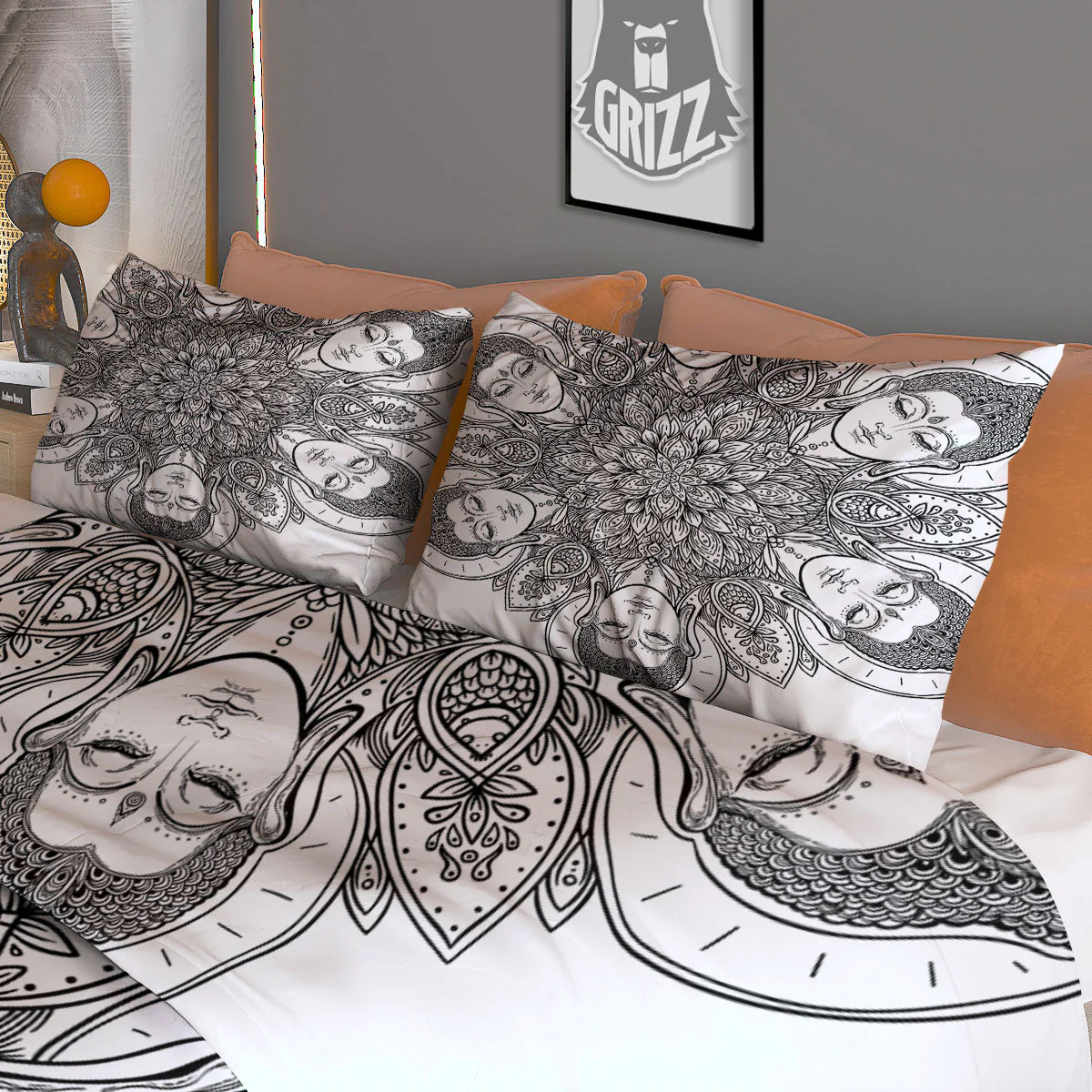 Buddha Face Ornate Mandala Print Duvet Cover Bedding Set - Image 3