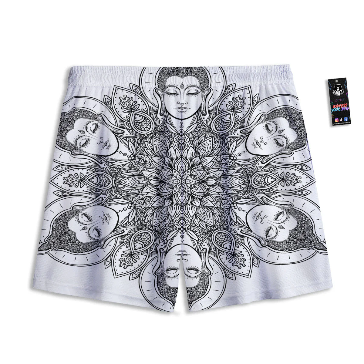 Buddha Face Ornate Mandala Print Mesh Shorts - Image 2