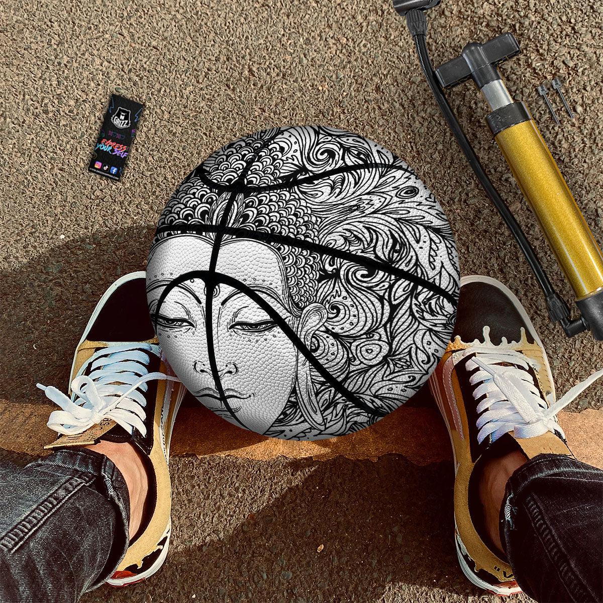 Buddha Mandala Spiritual Black White Print Basketball - Image 2