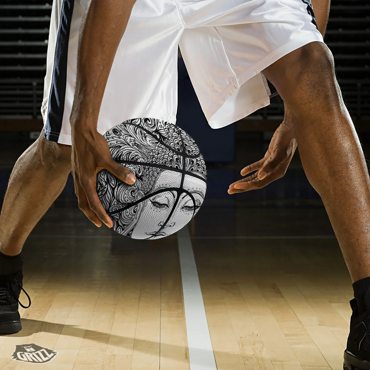 Buddha Mandala Spiritual Black White Print Basketball - Image 3