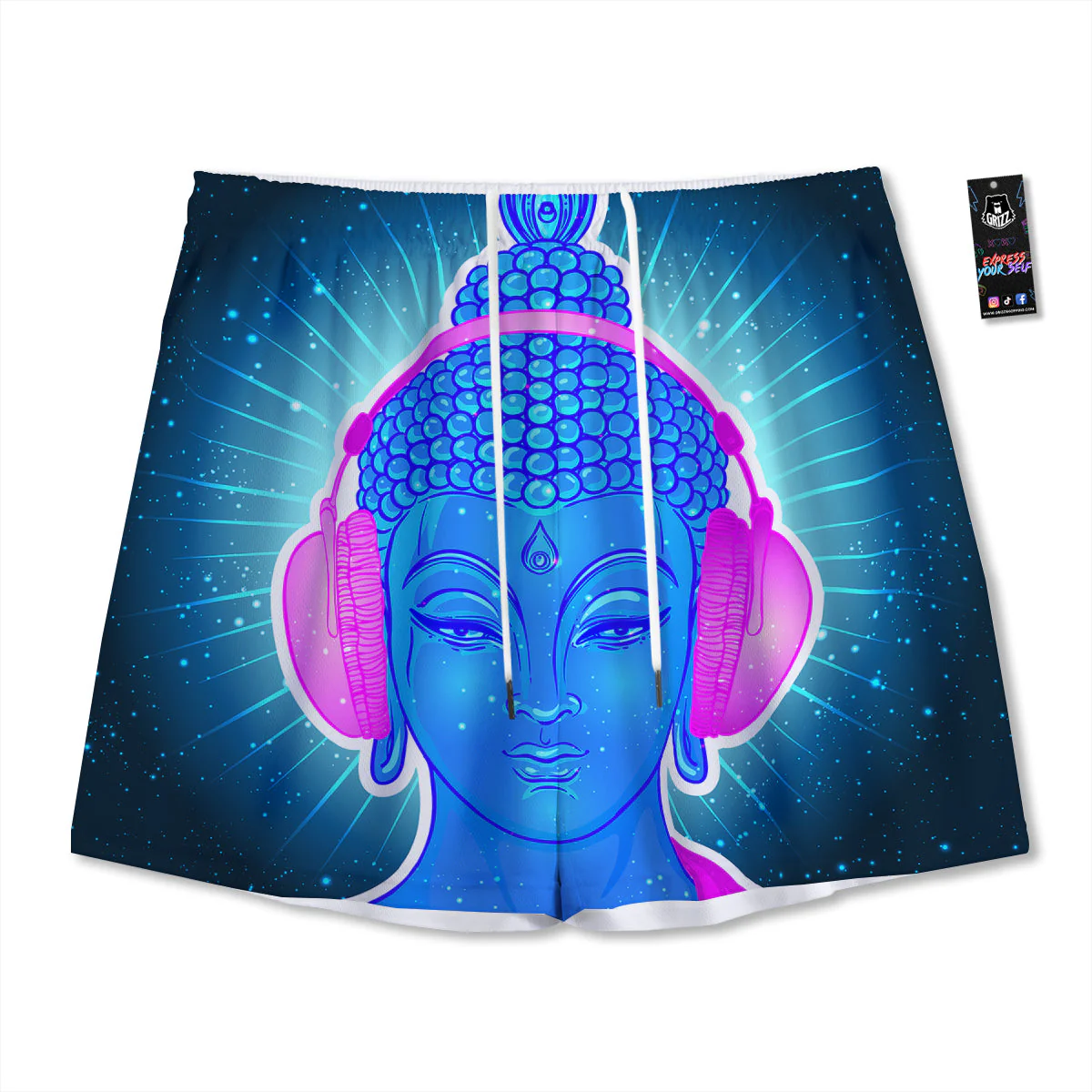 Buddha Psychedelic Print Mesh Shorts