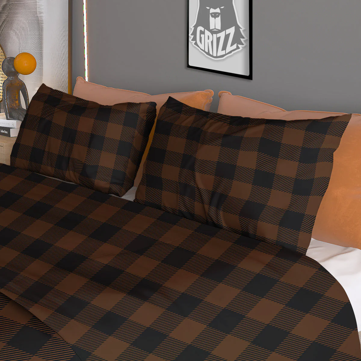 Buffalo Check Black And Brown Print Duvet Cover Bedding Set - Image 3