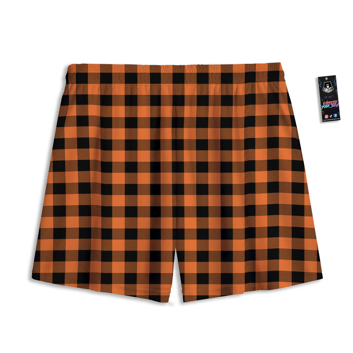 Buffalo Check Black And Orange Print Pattern Mesh Shorts - Image 2