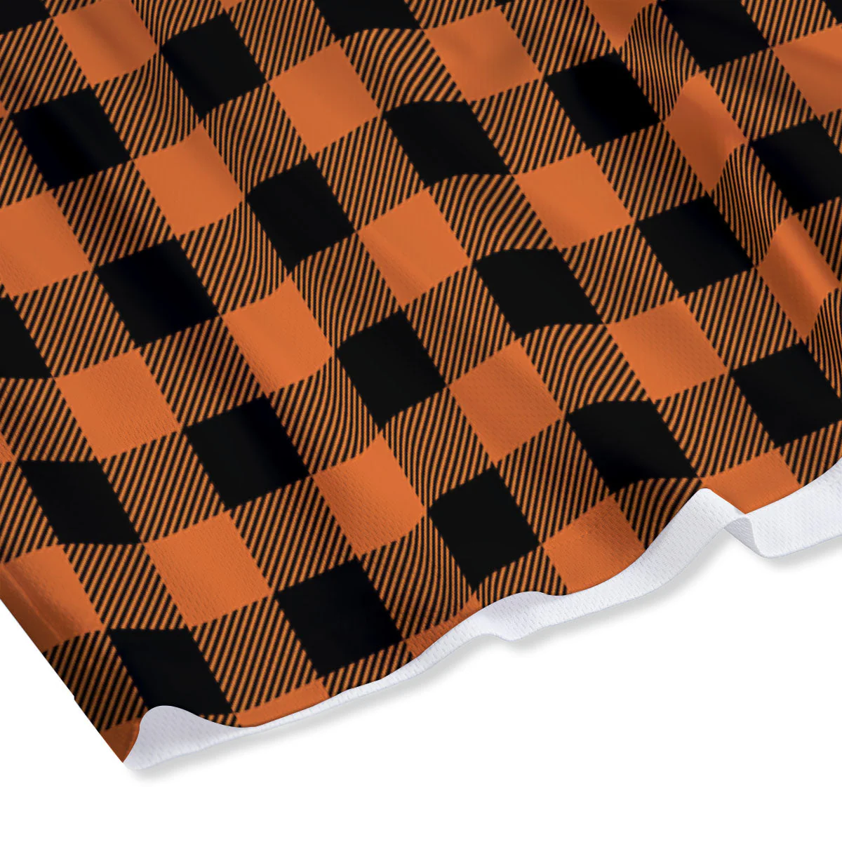 Buffalo Check Black And Orange Print Pattern Mesh Shorts - Image 4