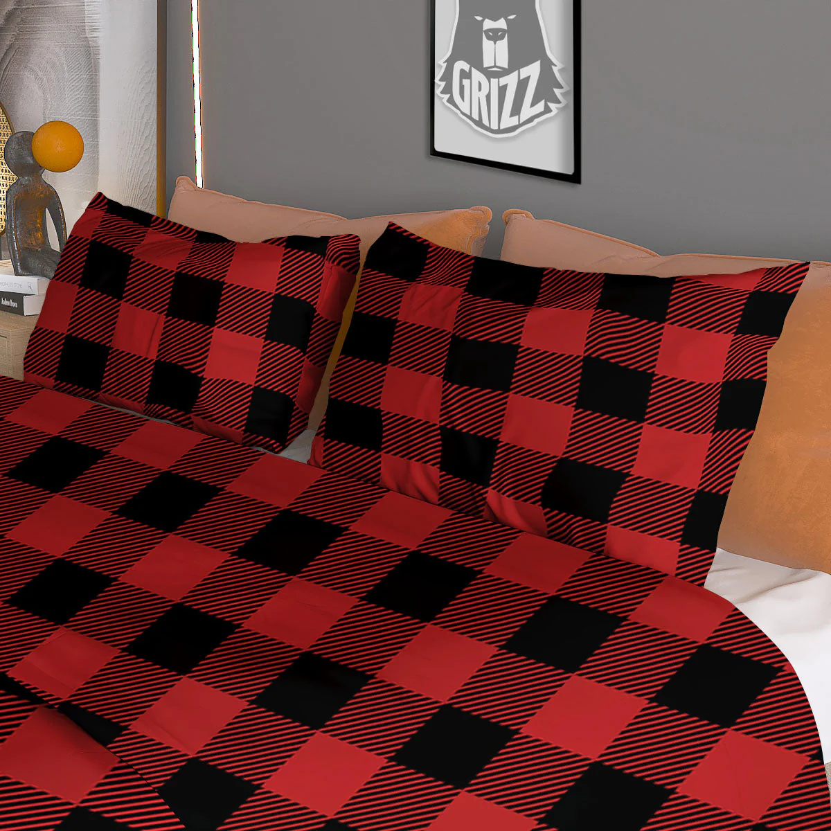 Buffalo Check Black And Red Print Duvet Cover Bedding Set - Image 3