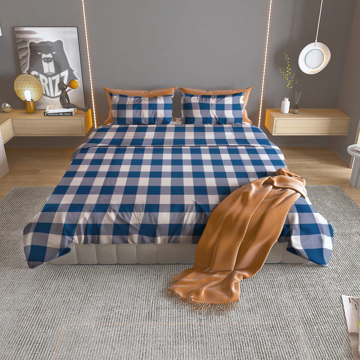 Buffalo Check Blue Print Pattern Duvet Cover Bedding Set