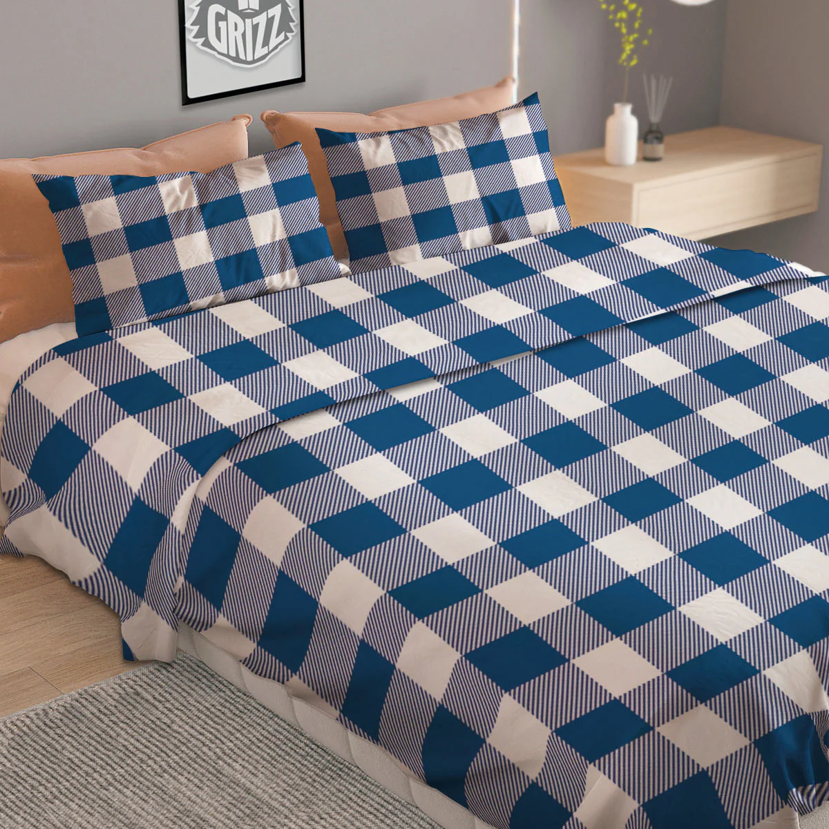 Buffalo Check Blue Print Pattern Duvet Cover Bedding Set - Image 2
