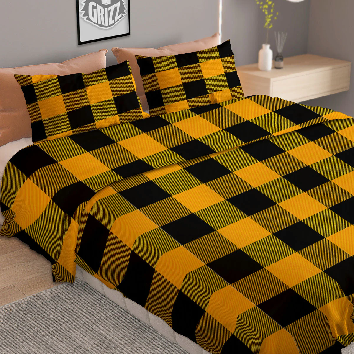 Buffalo Check Fire Yellow Print Pattern Duvet Cover Bedding Set - Image 2