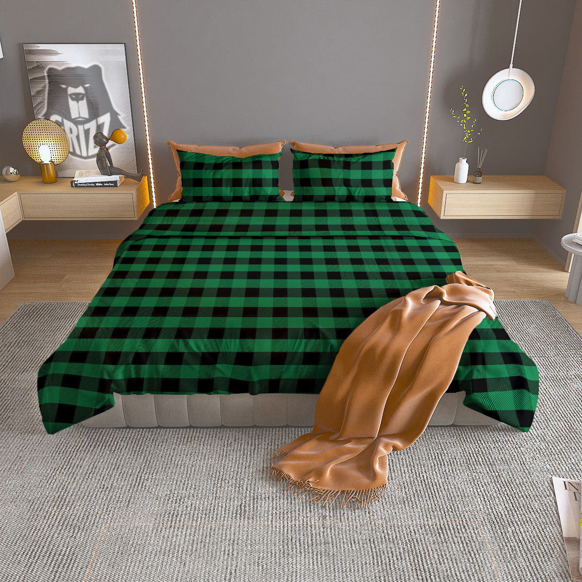 Buffalo Check Green Print Pattern Duvet Cover Bedding Set