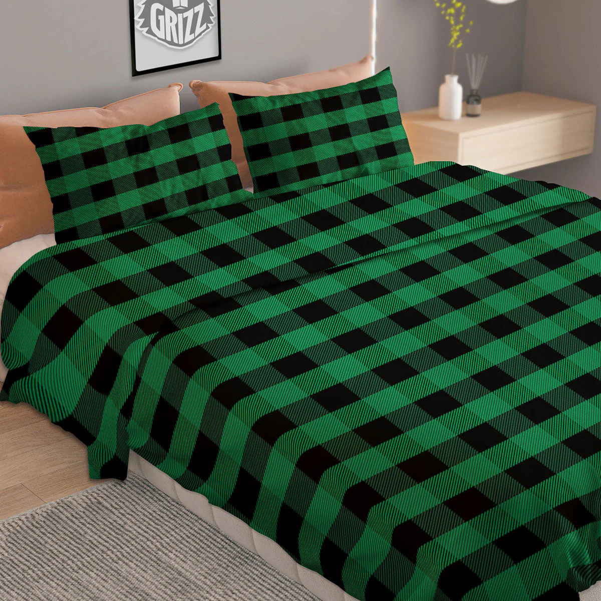 Buffalo Check Green Print Pattern Duvet Cover Bedding Set - Image 2