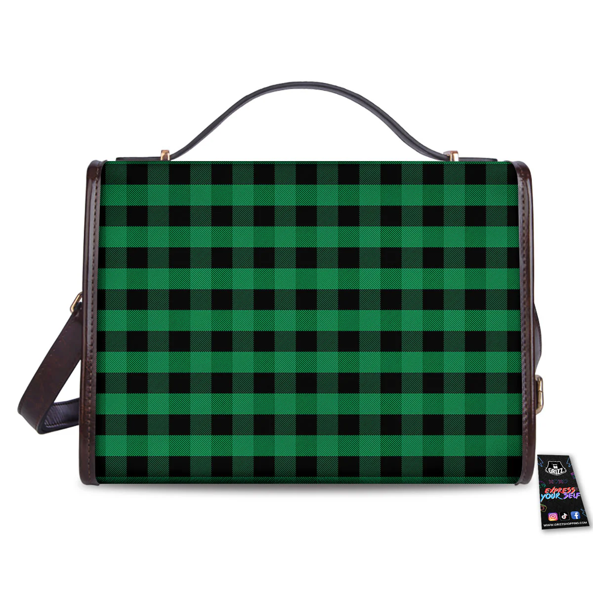 Buffalo Check Green Print Pattern Women's Satchel Bag - Image 2