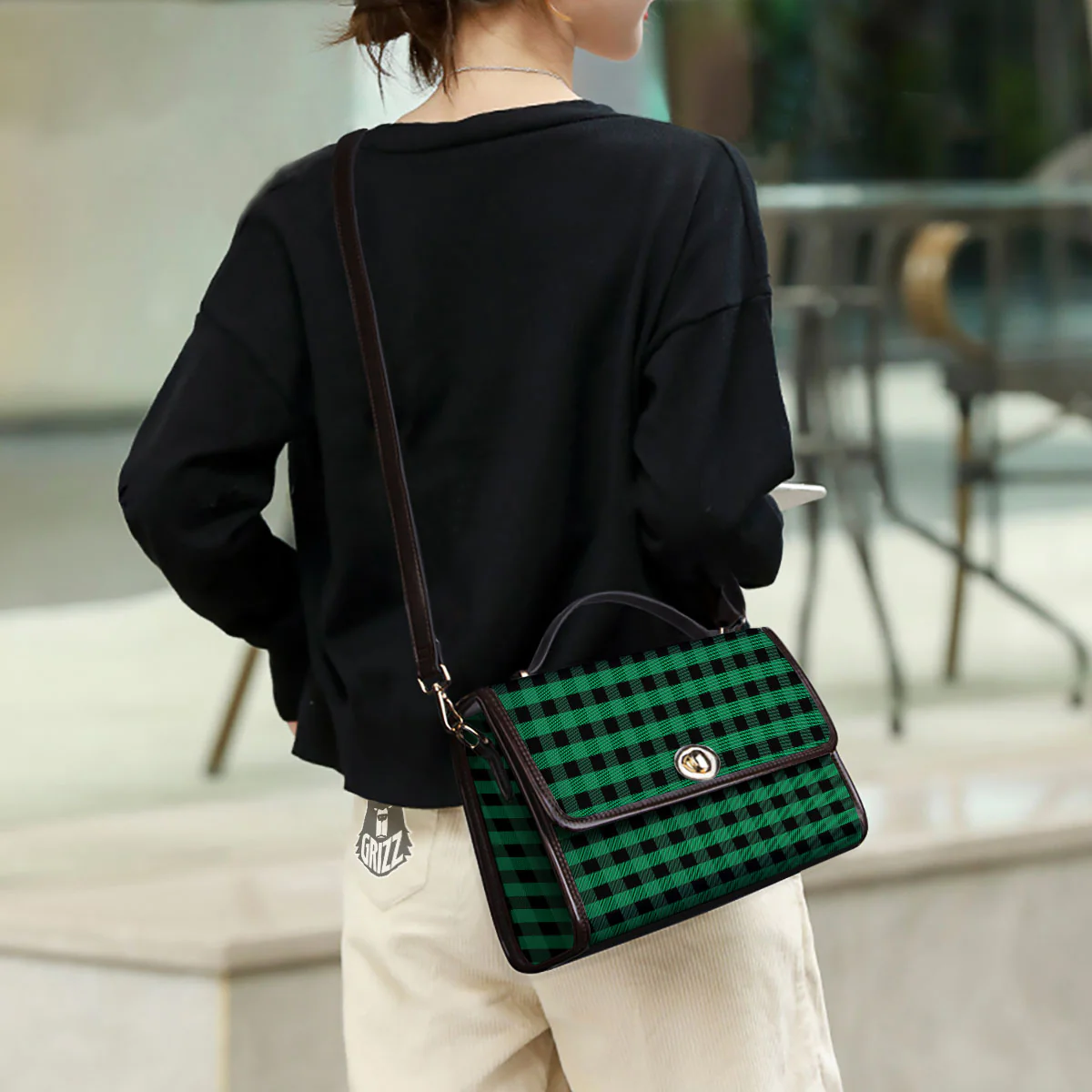 Buffalo Check Green Print Pattern Women's Satchel Bag - Image 3