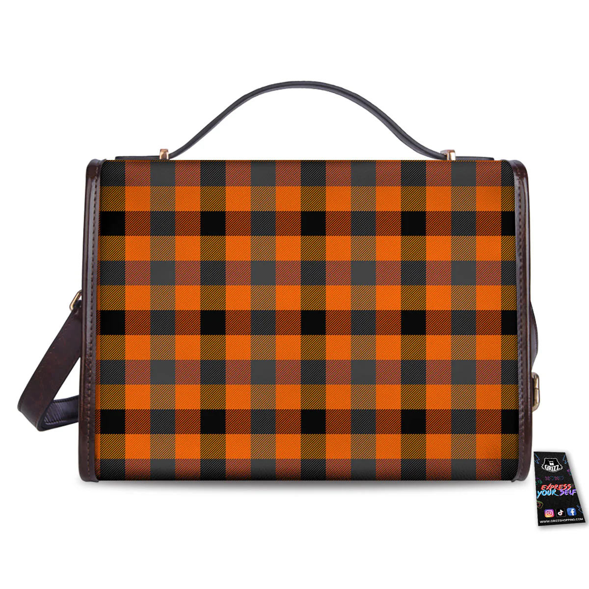 Buffalo Check Halloween Orange Print Women's Satchel Bag - Image 2