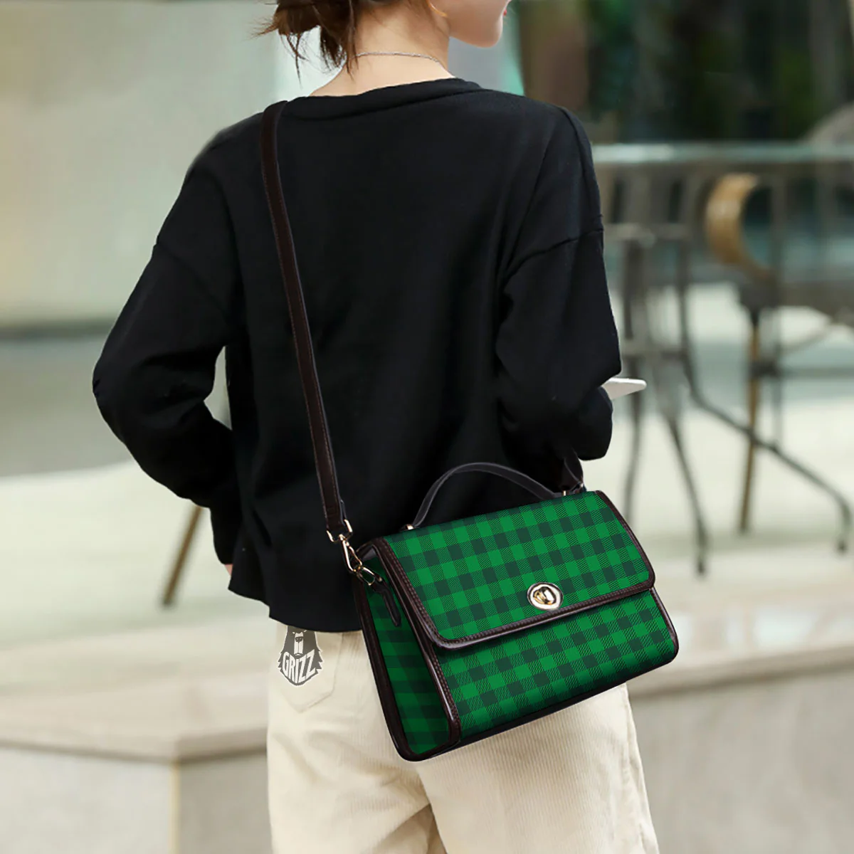 Buffalo Check Irish Green Print Pattern Women's Satchel Bag - Image 3