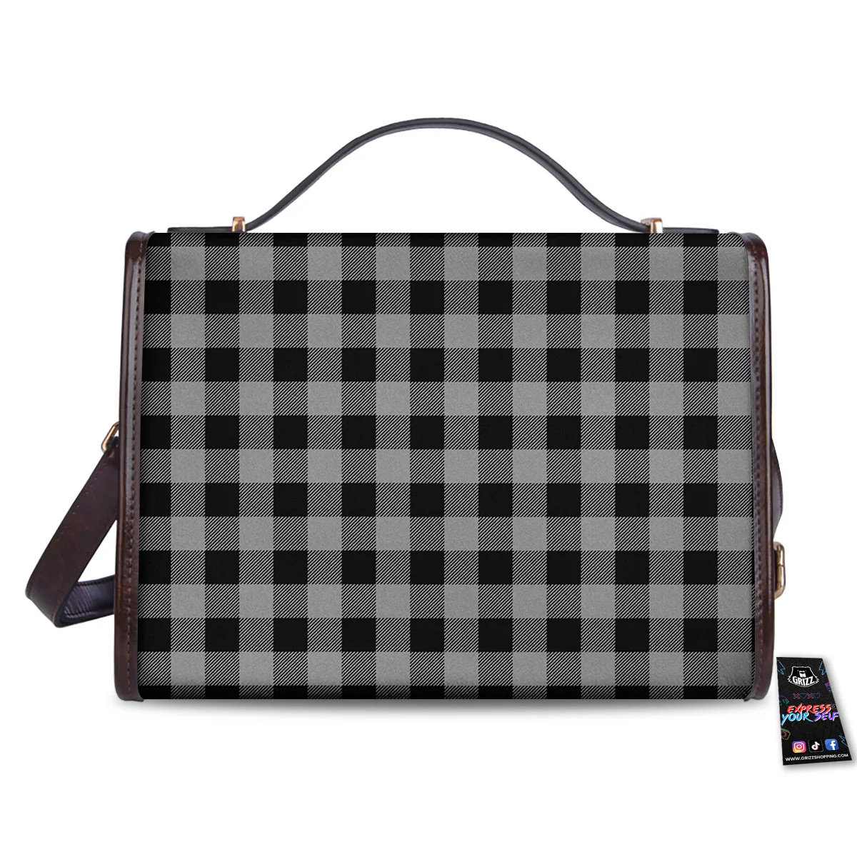Buffalo Check Light Grey And Black Print Women's Satchel Bag - Image 2