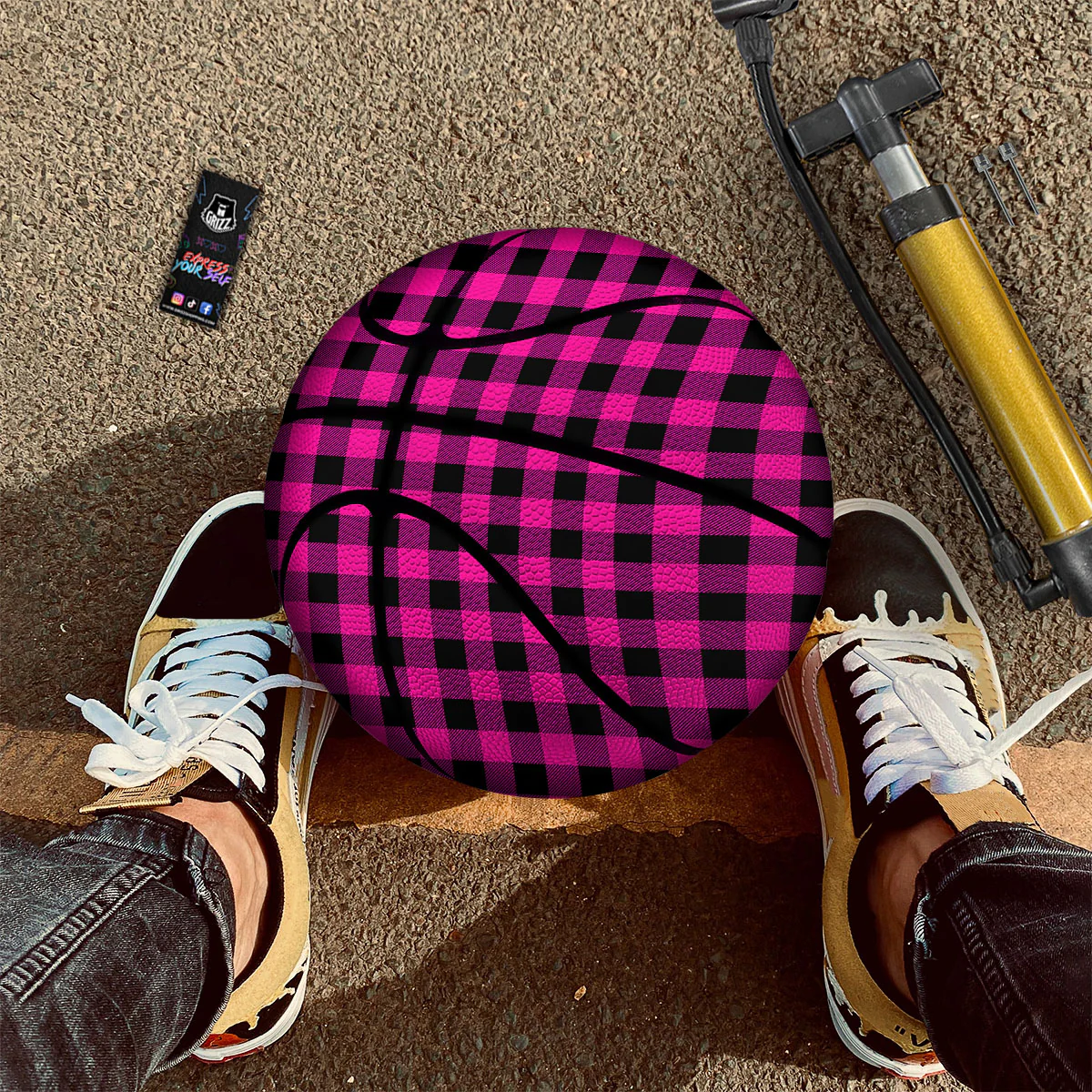 Buffalo Check Pink And Black Print Basketball - Image 2