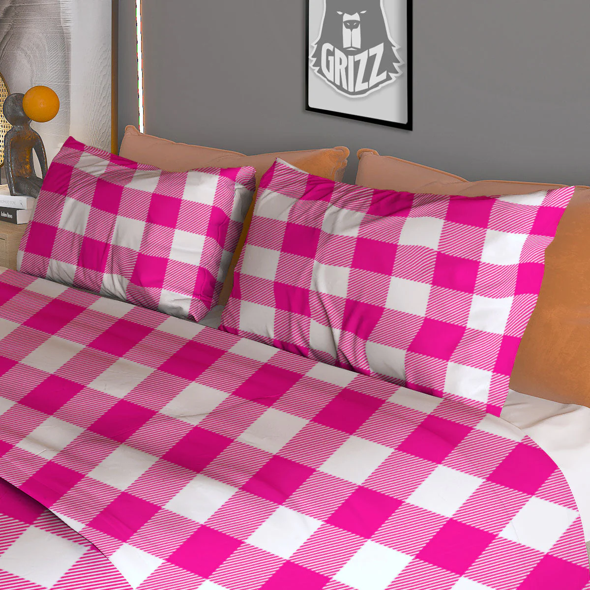 Buffalo Check Pink And White Print Duvet Cover Bedding Set - Image 3