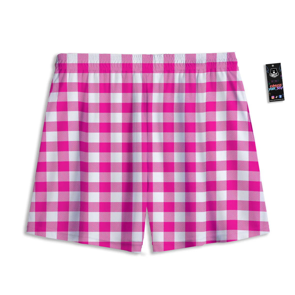 Buffalo Check Pink And White Print Mesh Shorts - Image 2