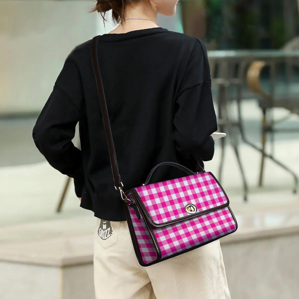 Buffalo Check Pink And White Print Women's Satchel Bag - Image 3