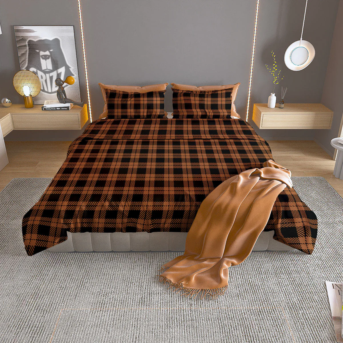 Buffalo Check Pumpkin Orange Print Duvet Cover Bedding Set