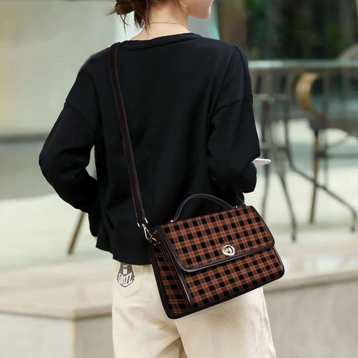 Buffalo Check Pumpkin Orange Print Women's Satchel Bag - Image 3