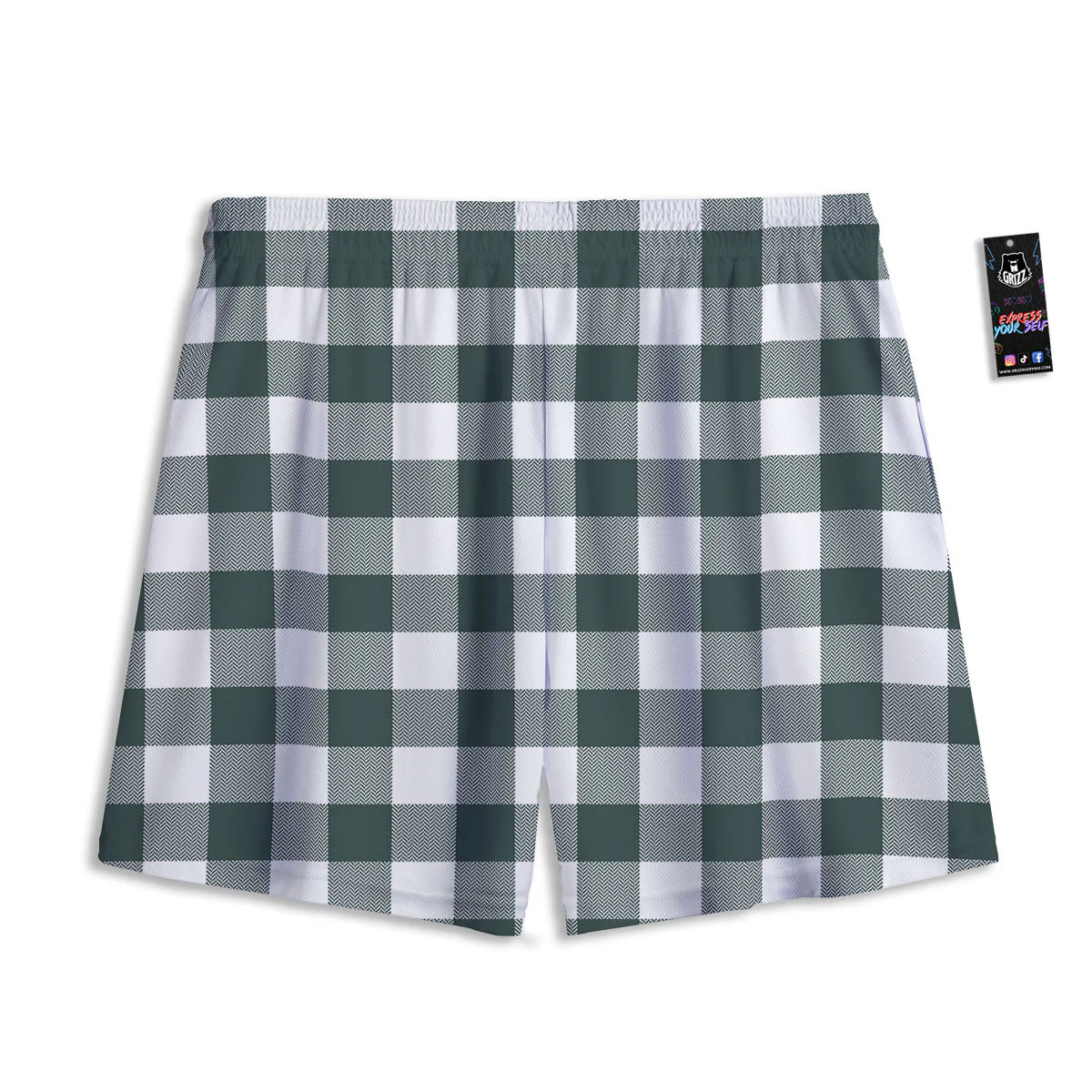 Buffalo Check White And Green Print Mesh Shorts - Image 2